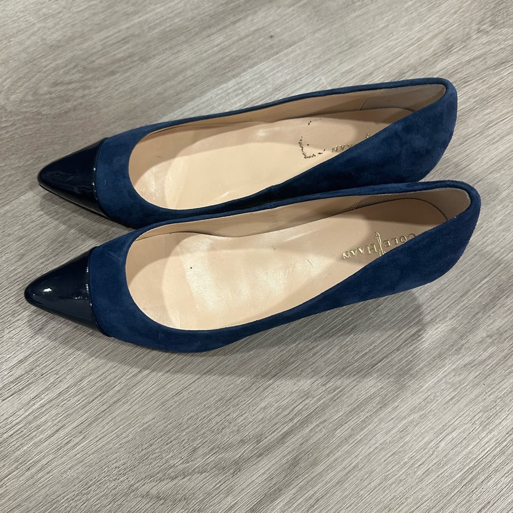 Cole Haan Women's Dark Blue Suede and Patent Flats